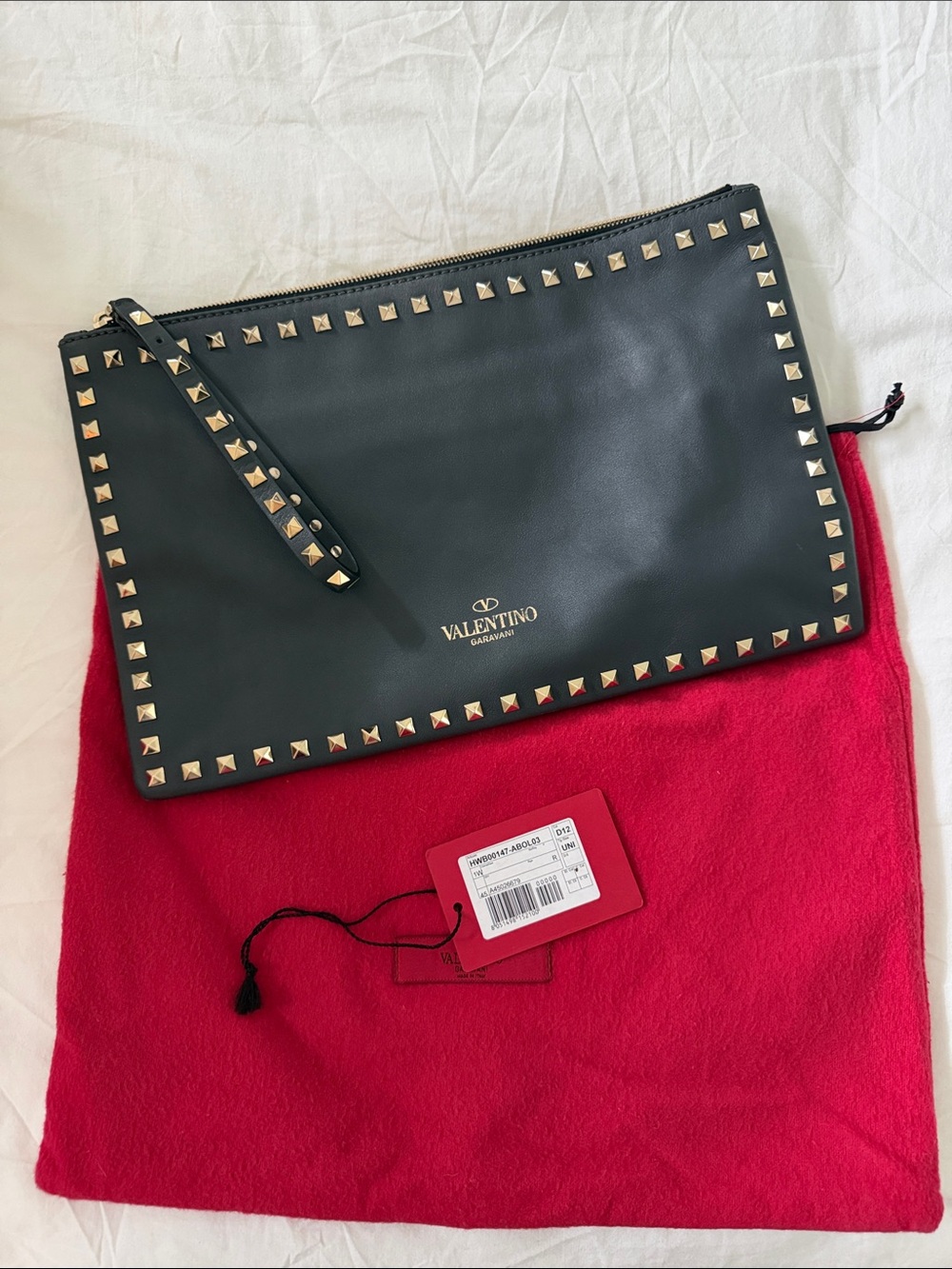 Valentino Black Leather Rockstud Wristlet with Gold Studs
